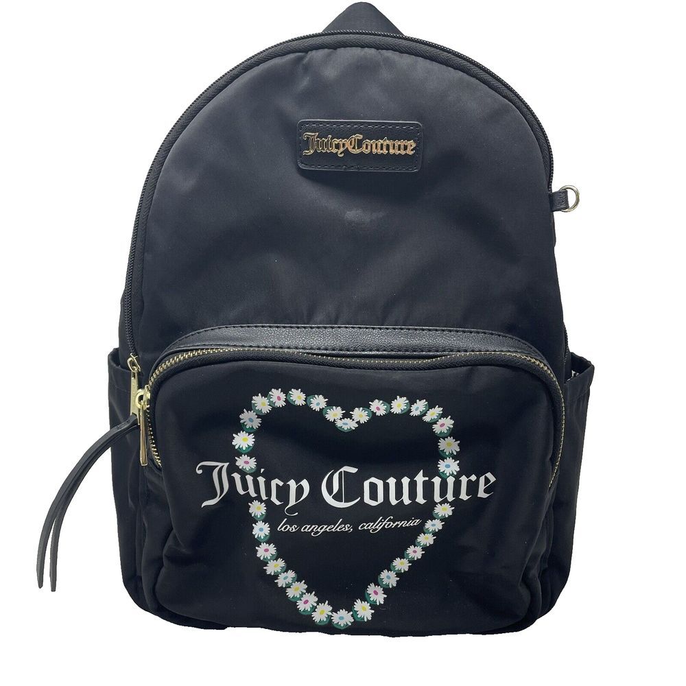 Juicy Couture Oops A Daisy Zip Around Backpack Black Medium Adjustable Straps